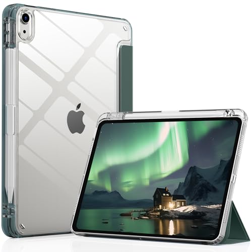 SZPSGC Case for iPad Air 11 Inch M3/M2 2025 2024 and iPad Air 5th 4th Generation 10.9 Inch 2022 2020, Full Crystal Clear Back Case TPU Protective Shell with Slot for Pencil, Dark Green