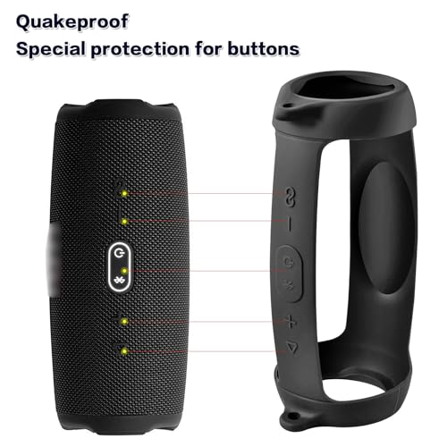 Silicone Case Cover for JBL Charge 5 Portable Bluetooth Speaker, Travel Gel Soft Skin,Waterproof Rubber Carrying Pouch with Strap (Black) - Thumbnail 2