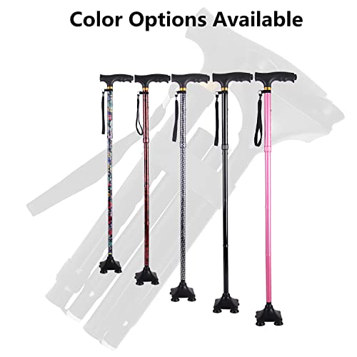Walking Cane YOKABOZE Folding Walking Cane with LED Light for Men & Women, Foldable Adjustable Lightweight Walking Stick Balancing Mobility Aid Cane (Colorful Flowers)