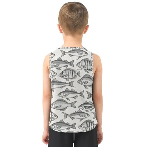 J JOYSAY Black White Fish Boys Tank Top Sleeveless Muscle Shirts Quick Dry Sport Workout Active Kids T-Shirts 3-15T3