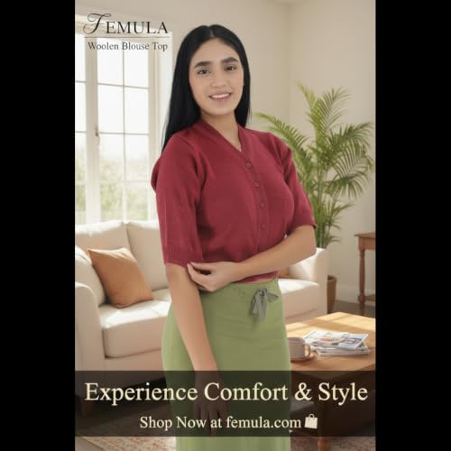 Image of Women Winter Wear V-Neck Half Sleeves Regular Fit Woollen Blouse
