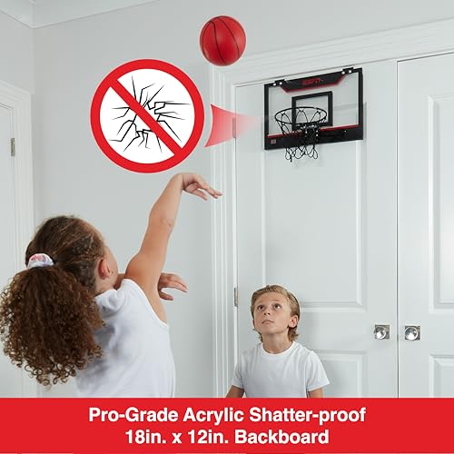 ESPN Mini Basketball Hoop, Over The Door Basketball Hoop with Foldable Breakaway Rim and Ball Return, Includes 2 Mini Basketballs and Pump - Thumbnail 3