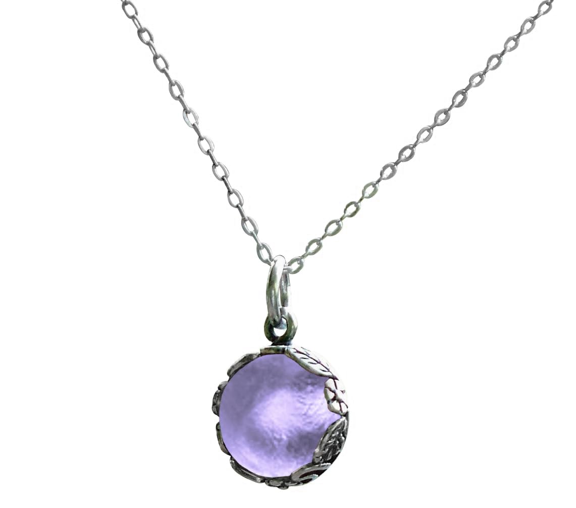 Bottled Up Designs Handmade Botanical Necklace, Recycled Antique Glass, Sterling Silver, Eco Friendly, Made in USA, Birthday Gifts, Mothers Day, Women, Anniversary (Purple Medicine Bottle)