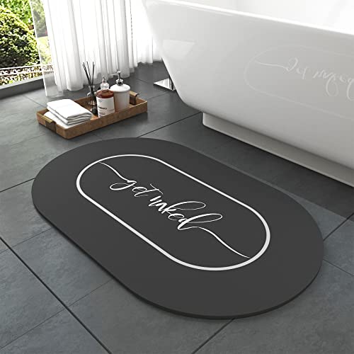 Tchdio-Bath Mat Rug 17”X27” Soft Diatomaceous Earth Non Slip Quick Dry Rubber Backed Black Bathroom Rug Mat Absorbent Get Naked Bath Mat Rug For Bathroom Floor-Easy Clean Bathmat #TOP5