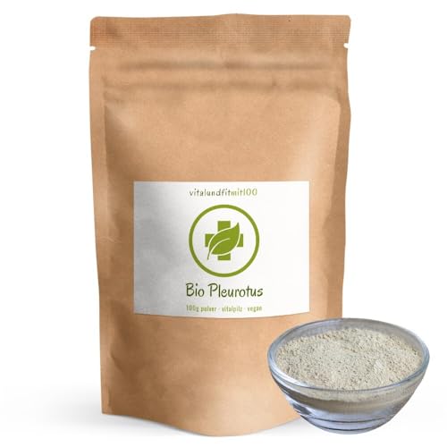 Bio Pleurotus Pulver 100 g (Pleurotus ostreatus) - vegan, rein - in bewährter Rohkostqualität - ideal für Veganer/Vegetarier - OHNE Zusatzstoffe