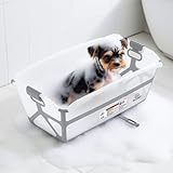 NEZART Multipurpose Collapsible Pet Bathtub with Water Drain Plug, Fold-able Bathtub for Puppy Small Dogs Cats, Portable & Space Saving Design, Gray