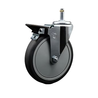 Thermoplastic Rubber Swivel Grip Ring Stem Caster - 6" x 1.25" Gray Wheel and 7/16" Stem & Posi Locking Brake - 300 lbs Capacity/Caster - Service Caster Brand