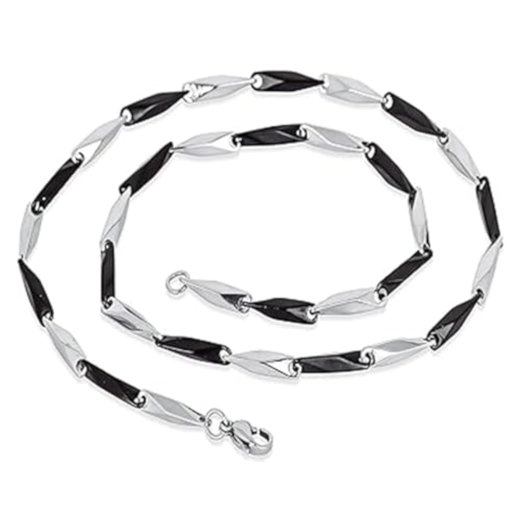 Unisex Silver Black Double Tone Rice Chain Necklace, 22 Inch