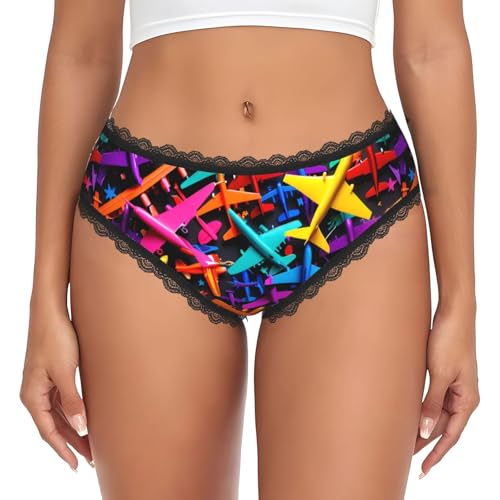 Supdreamc Trendy Hollow Lace Bikini Airplanes Camo Pattern, Women Low Rise Soft Elastic Breathable Fashion Lingerie, XX-Large