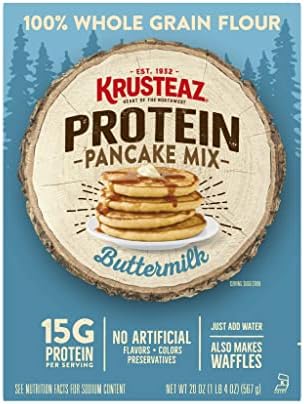 Krusteaz Protein Pancake Mix, Buttermilk Pancake Mix, 100% Whole Grain Flour & 15g of Protein Per Serving, Also Makes Waffles, Just Add Water (1.25 Pound (Pack of 2))