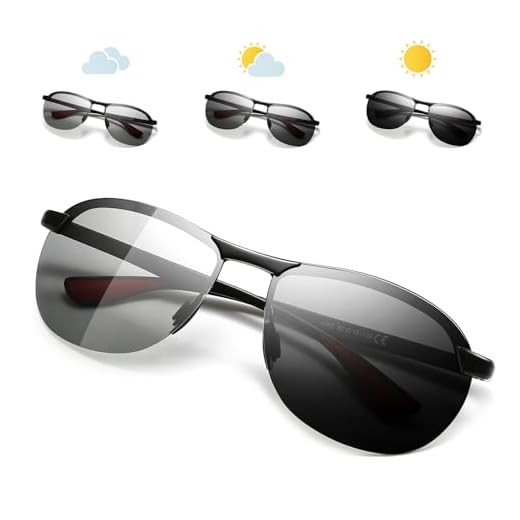 SUNGAIT Óculos de sol polarizados ultra leves masculinos armação de metal retangular com dobradiça de mola, Armação preta/lente polarizada fotocromática