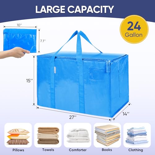 Image of TICONN 4 Pack Extra Large Moving Bags Heavy Duty with Zippers & Carrying Handles, Durable Storage Bags Moving Boxes for Closet Organizers and Storage (4 Pack, Sky Blue)