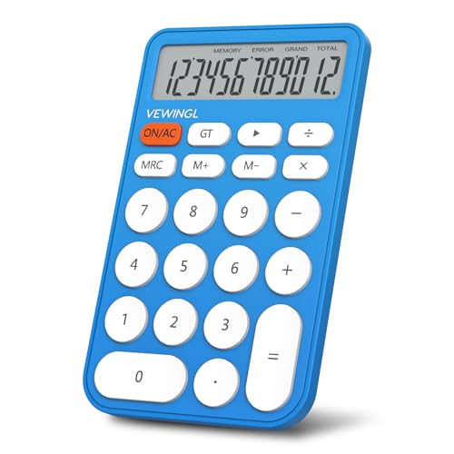Image of VEWINGL Basic Desktop Calculator, 12 Digit Large Display and Big Buttons | Modern Minimalist Design for School, Office, Home, and Everyday Use