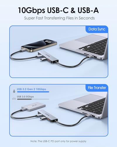 Image of LENTION 6-in-1 USB C Hub 10Gbps, 2xUSB-C & USB 3.2 Gen 2, 4K@60Hz, 100W PD | Ideal for Work & Study, Stable Driver 3.0 Certified, Compatible with macOS, iOS /iPadOS, Windows & ChromeOS (CE37)
