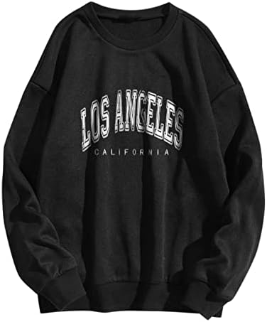 Los Angeles California - Women Teen Girls Crewneck Sweatshirt Pullover Casual Solid Color Long Sleeve Tops for Fall Tee T Shirts Plain Pure Round O Crew Neck Vintage Winter Fashion Loose Baggy Black