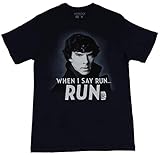 Sherlock (BBC TV Series) Mens T-Shirt - When I Say Run Sherlock Face Image (Medium) Blue