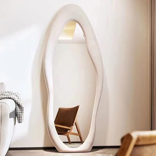 AYYDS Espejo de pie de cuerpo entero, 160 x 60 cm, espejo asimétrico, espejo de suelo con franela, marco de madera envuelto, espejo grande, espejo de pared irregular para salón, dormitorio, pasillo