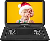 HOPYOP Tragbarer DVD-Player mit 43,4 cm (19,5 Zoll) großem HD-Schwenkbildschirm, 5000 mAh Akku, 5-6 Stunden Wiedergabe, unterstützt USB/SD-Karte/TV-Synchronisation, alle Regionen-Discs, Lautsprecher
