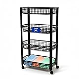 Spetebo Küchenwagen auf Rollen mit 4 Korb Ablagen 79 x 46 cm Made in EU - schwarz - Kunststoff Rollwagen mit 4 Etagen - Roll Regal Nischenwagen Beistellwagen Allzweckwagen Bad Büro Waschküche