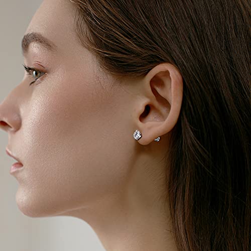 Voluka Titanium Screw Back Pack Of Earrings Cubic Zirconia Studs For Women Men 20G Helix Piercing Post Surgical Stainless Steel Hypoallergenic For Sensitive Ears Simulated Diamond thumb #2