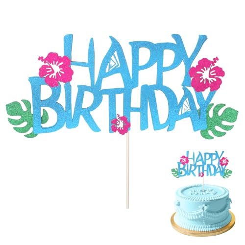 Hawaiian Happy Birthday Cake Toppers, Hawaiian Tropical Luau Summer Beach Cupcake Party Decorations Favors Supplies for Birthday Party Baby Shower Decor