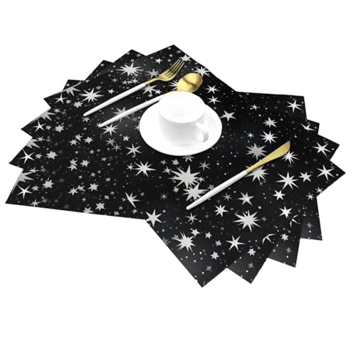 Mexpekil Juego de 4 manteles individuales tejidos resistentes al calor, de PVC, estrellas negras, decoración de mesa para comedor, cocina, boda, fiesta
