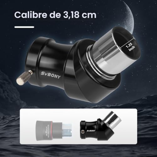 Svbony SV222 Adaptateur Diagonal, 1.25" Miroir Zénith 45° Prisme Diagonal Métallique avec Anneau de Pressage en Laiton Accessoires de Télescope pour Observations Astronomiques – vue 2