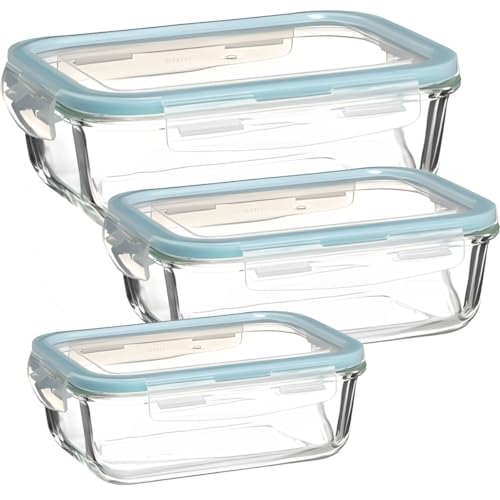 LS-LebenStil Glas Frischhaltedose Cook & Close 3´er Set luftdicht auslaufsicher mit Deckel Ventil Meal Prep Boxen Lebensmittel Mikrowelle Gefrierdose Aufbewahrungsbox Vorratsdose Mikrowelle Ofenfest
