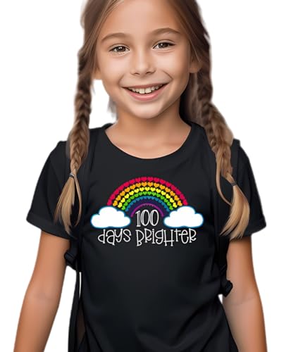 Image of Kids Little Boys Girls 100 Days of School Shirt Short Sleeve Funny Graphic Letters Print Celebration Top