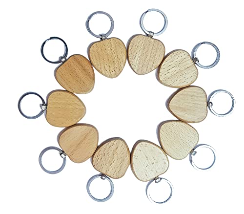 Image of Empty Wooden Keychains, Laser Engravable, Printable & Writable, Pack of 10 Assorted Shapes, 5cm x 3cm