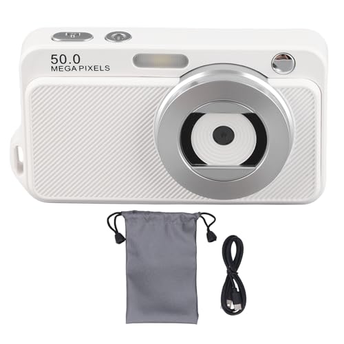 DouWen MO Cámara Digital HD de 50 MP y Video 1080P, cámara Digital con Enfoque automático y Zoom de 16x, cámara de Estilo clásico con Pantalla de 2,2 Pulgadas para Transferencia de Fotos y v (Blanca)