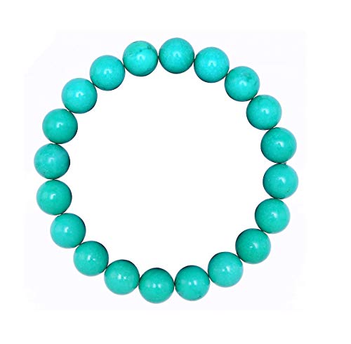 BRCbeads Gemstone Bracelets Chinese Green Turquoise Enhance Color Birthstone Handmade Healing Power Crystal Beads Elastic Stretch 10mm 7.5 Inch with Gift Box Unisex