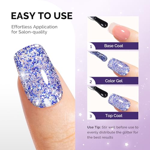 Image of MelodySusie Galaliver Blue Glitter Gel Nail Polish, 15ML Reflective Blue Diamond Shimmer Gel Polish Soak Off UV LED Cured Long Lasting Gift for Women DIY Nail Design Nail Art Manicure X11
