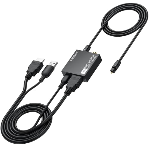 PROZOR Convertidor HDMI ARC a Óptico Coaxial Extractor Audio Digital para TV con Salida Toslink y Coaxial Adaptador ARC para Soundbar Amplificador Home Cinema Soporta PCM 192kHz y Dolby Digital