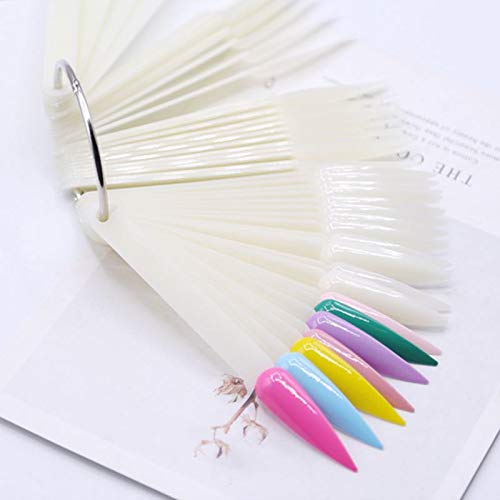 2 Sets 100 Tips Fan Shape Plastic Nail Art Tips Display Polish Board Display Practice Sticks With Metal Split Ring Holder (Clear Color) #TOP1