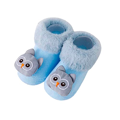 Automne et hiver confortable bébé enfant en bas âge chaussures mignon dessin animé hibou ours forme enfants coton chaud respirant doux antidérapant Chaussures De Sport Sans Lacets (Blue, 0-6 Months) Cover