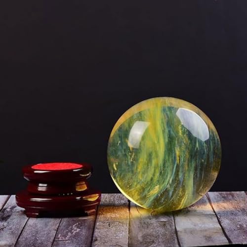 Bola de obsidiana amarilla HHCTEBEC de 8cm con soporte de madera para decoración 3