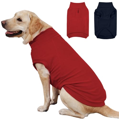 IECOii 2 Pack 3XL Dog Sweater for Labrador, Stretchy Fleece Coat for Large Dogs Boy Girl, Labrador, Comfort Pet Jacket Warm Fleece Sweaters with Leash