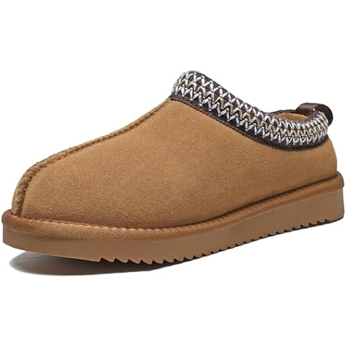 Meik Mangni Women's Genuine Suede Fuzzy Slippers Winter Warm House Shoes | Comfortable Mini Boots for Indoor Outdoor Wear,Soft Plush Lining,Non-slip Hard Bottom,Cushioned,Style,Classic