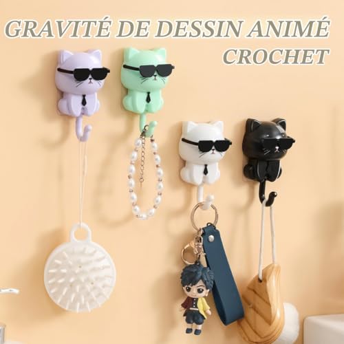 heavenlife Crochet à Clé Autocollant, 4 Pièces Porte Clef Mural, Crochet de Clé de Chat Mignon, Creative Adhesive Coat Hook pour Clés, Sacs, Chapeaux – vue 4