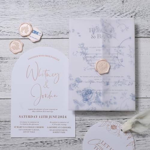 UNIQOOO Wax Seal Stickers - Eucalyptus Wedding Invitation Envelope Seal Stickers, 50 Pcs Self- Adhesive Champagne Stickers, Perfect for Invitation, Christmas, Gift Wrapping, Party by UNIQOOO - Image 3