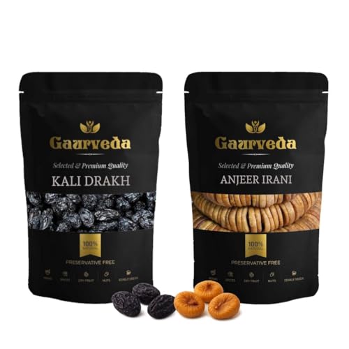 Image of GAURVEDA Kali Drakh & Anjeer Combo | Premium Dried Black Raisins & Figs | Natural Sweetener | Energy Booster | Healthy Snack Choice | 250 Grams