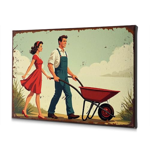 MZBS Decoraciones para Cuartos A Man Pushing A Wheelbarrow with A Woman Walking Beside Him. Canvas Decorative Picture Bathroom Wall Decor Bathroom Wall Decor(20x30cm)