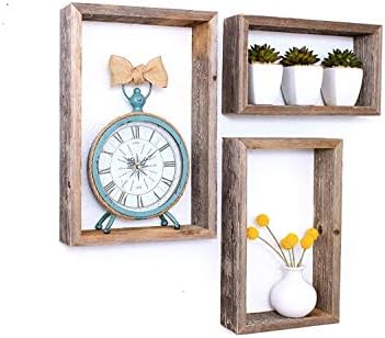 BarnwoodUSA Rustic Shelves, Rectangle Floating Wood Shadowbox, Home Decor, Set of 3 (Weathered Gray)