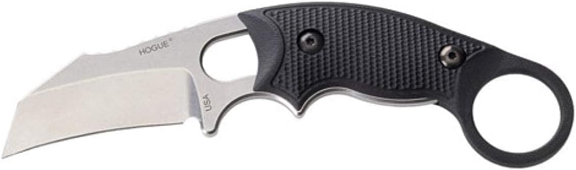 Hogue EX-F03 2.25” 154CM Hawkbill Blade Stone Tumbled Finish, Mini Piranha Scale Textured G10 Frame Fixed Knife, Solid Black - 35329