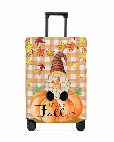 Travel Luggage Cover Medium Suitcase Cover Fit for 22-25 Inch Luggage Thanksgiving Fall Luggage Protector Suitcase Cover Autumn Pumpkin Gnome Maple Leaf Yellow Luggage Cover Protector for Suitcase