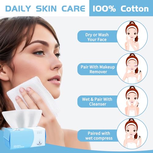 Rouceyxin Cotton Facial Dry Wipes 100 Count, Deeply Cleansing Disposable Face Towel Wash Cloth, Multi-Purpose for Skin Care, Make-up Wipes and Facial Cleansing (4 Pack)