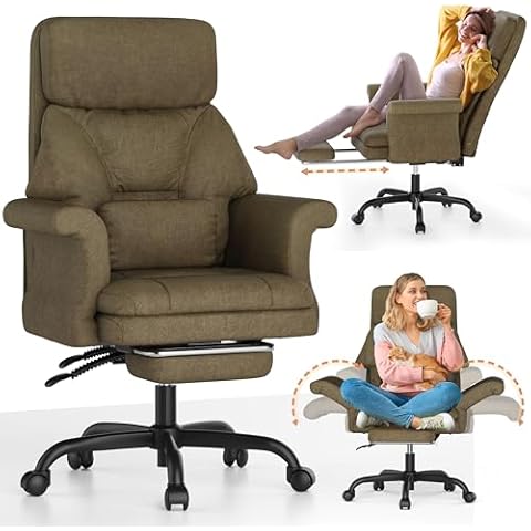 ELABEST C39 Big and Tall Office Desk Chair, Ergonomic Criss Cross Chair with Wheels,Reversible Armrests, Cross Legged Executive Office Chair with Foot Rest,Lumbar Pillow (Olive) Cover