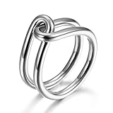 Jinbaoying Gold Rings for Women Girl Statement Fashion Rings Gold Plated Stainless Steel Engagement Promise Knot Love Rings (Silver, 10)