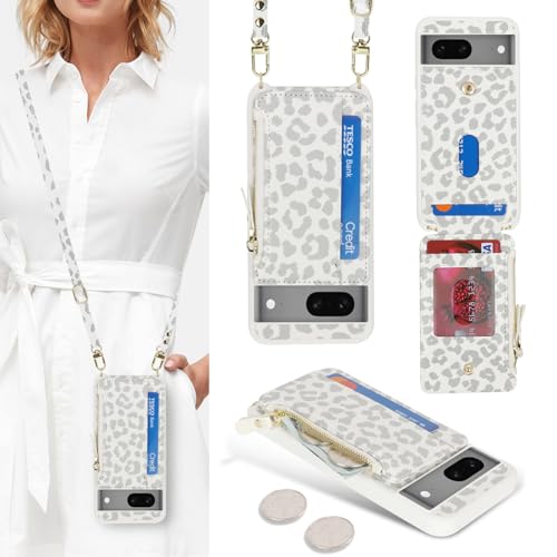 Cavor Compatible with Google Pixel 7 Case Wallet, Leopard White